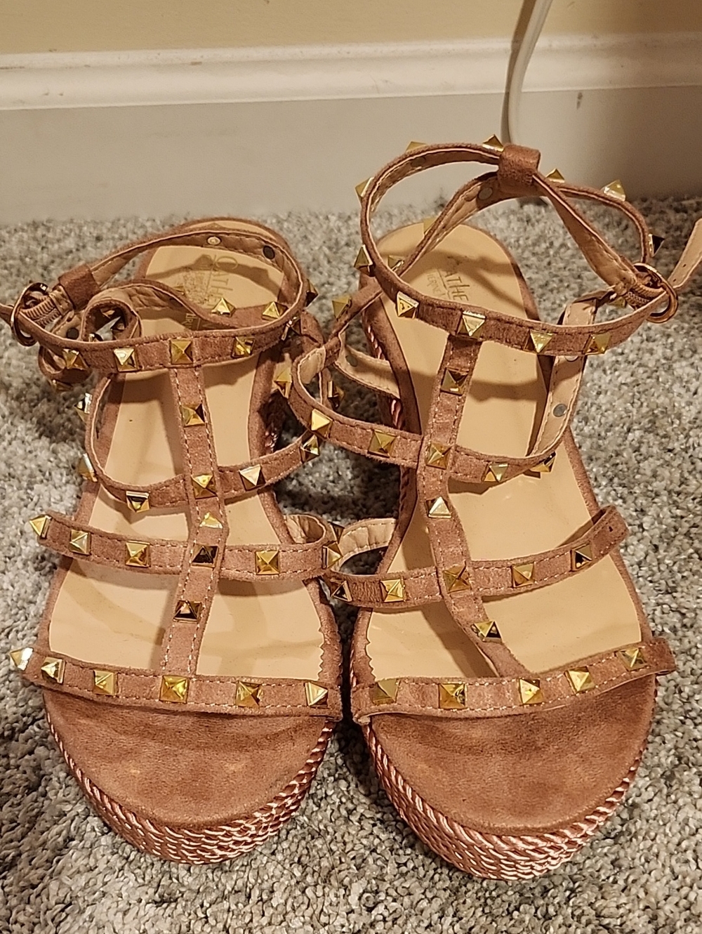 Catherine Malandrino Dusty Pink Suede Studded Gladiator Sandals